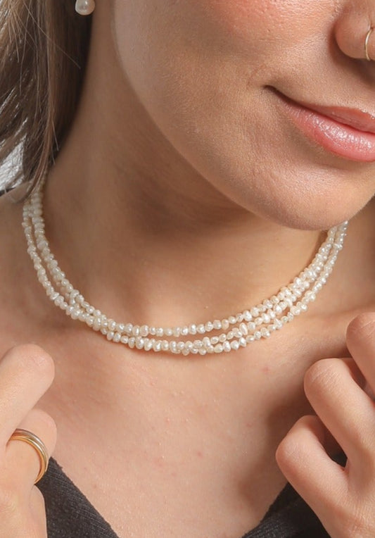 three layered pearl necklace