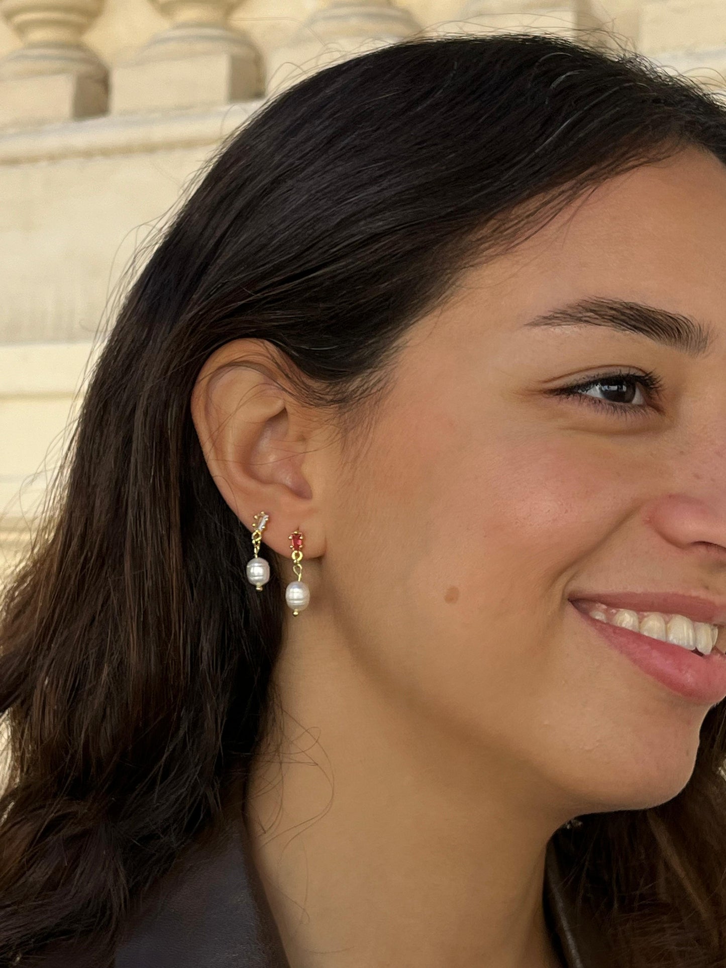 two-tone pearl earring